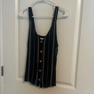 Navy Blue Striped Button-Down Women's Top